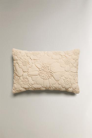 FLORAL LINEN CUSHION COVER - Light beige by Zara - Image 3
