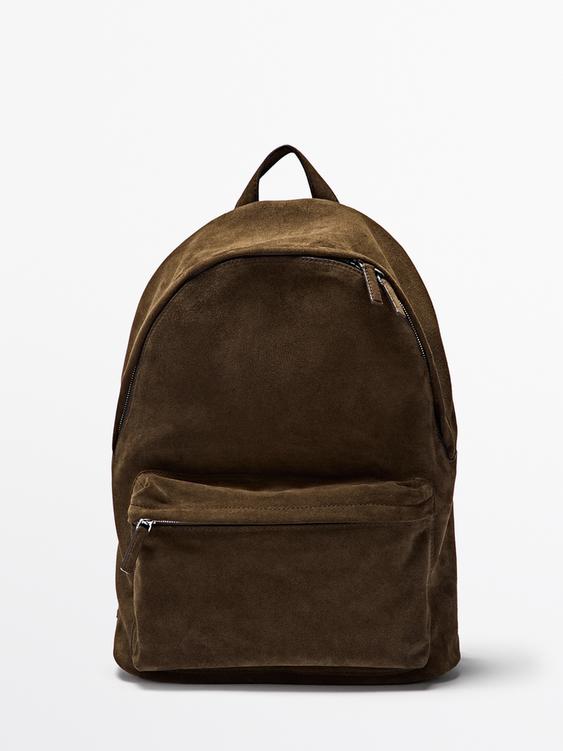 Suede leather backpack with zip