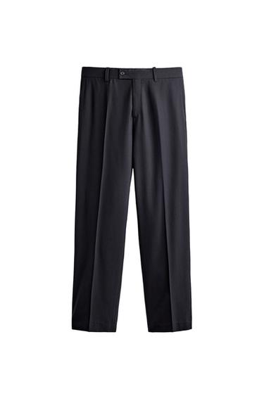 PANTALÓN TRAJE ESTRUCTURA ESPIGA CON LANA - Marino de Zara