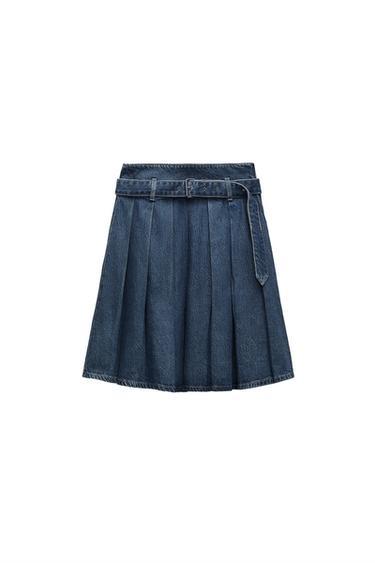 TRF DENIM BOX PLEAT SKIRT