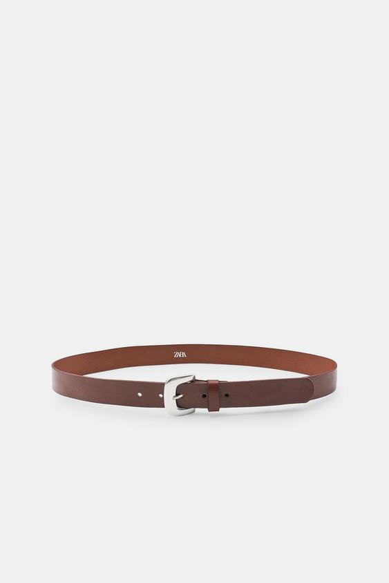 100% LEATHER BELT WITH METAL BUCKLE - Brown by Zara - Image 2