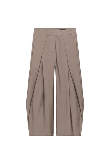 ZW COLLECTION WIDE-LEG PLEATED TROUSERS - Brown / Taupe by Zara
