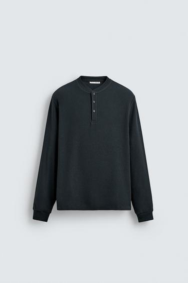 TEXTURED HENLEY T-SHIRT - Navy blue by Zara