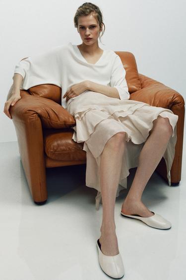 FLAT LEATHER SLINGBACK SHOES - Ecru White by Zara