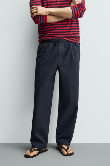 RELAXED FIT HERRINGBONE TROUSERS - Navy blue by Zara