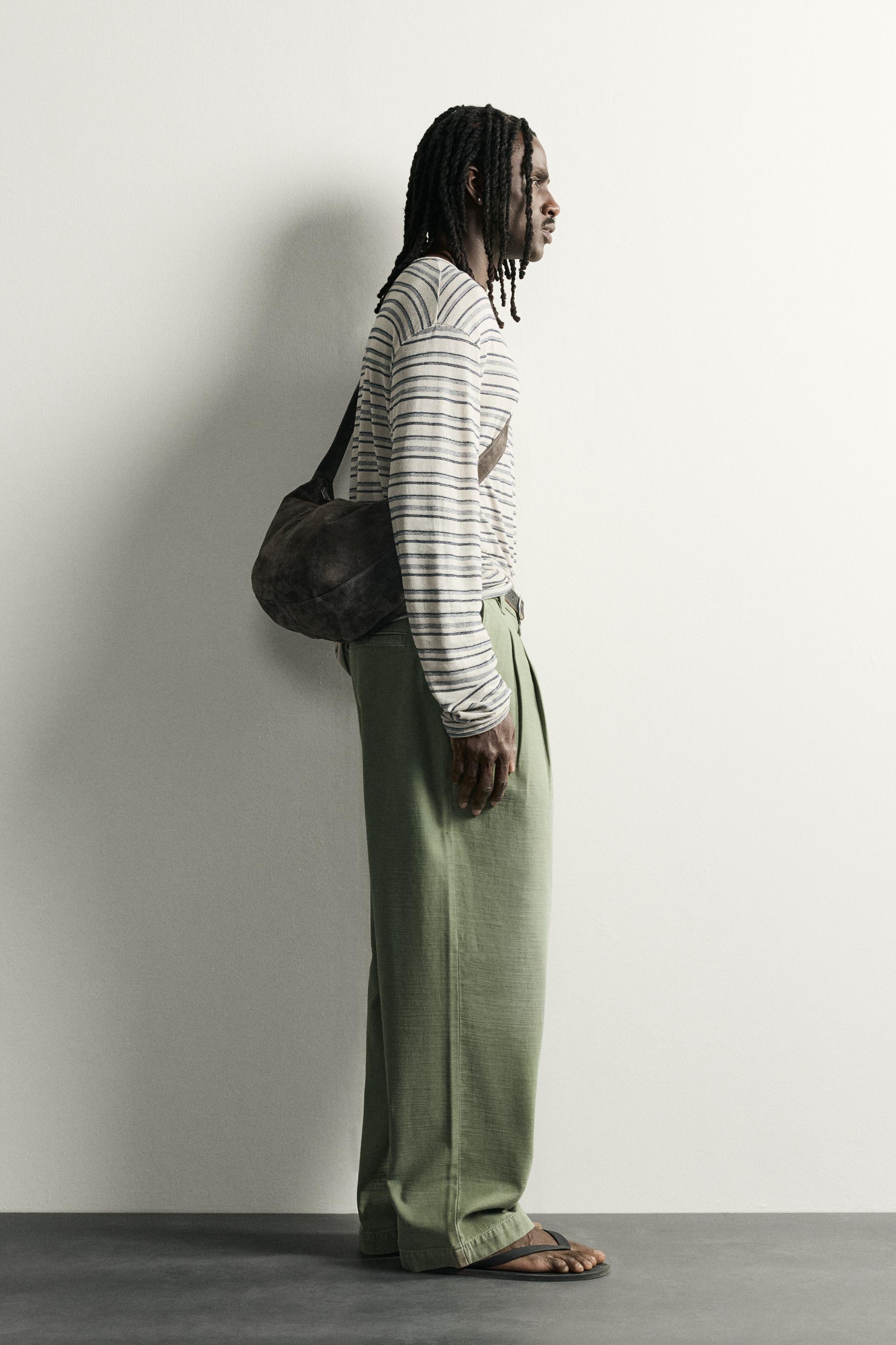Мужские джинсы Zara BAGGY FIT PLEATED CHINO PANTS — фото 4