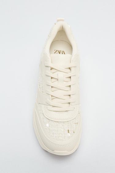 PLATFORM TRAINERS WITH FAUX PEARLS - Ecru White by Zara