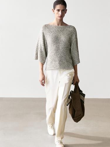 Zara 100% cotton knit cape sweater - Light gray