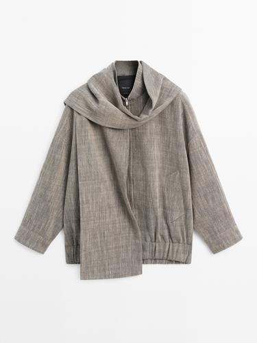 Zara Flecked bomber jacket with scarf - Gray
