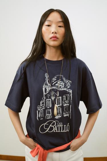 Zara ©CASA BATLLÓ PRINT T-SHIRT - Petrol blue