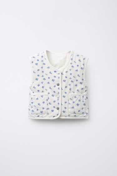 ЖИЛЕТ ИЗ САРЖИ С ЦВЕТОЧНЫМ ПРИНТОМ — ЭКРЮ от Zara