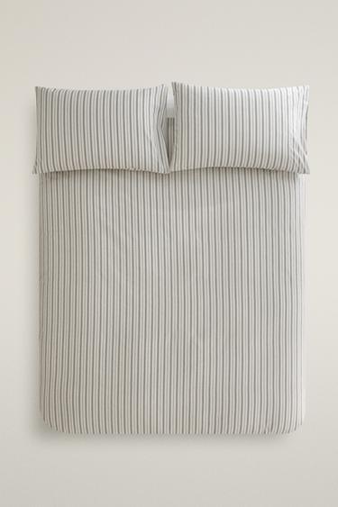 STRIPED PERCALE DUVET COVER - MIDNIGHT BLUE by Zara