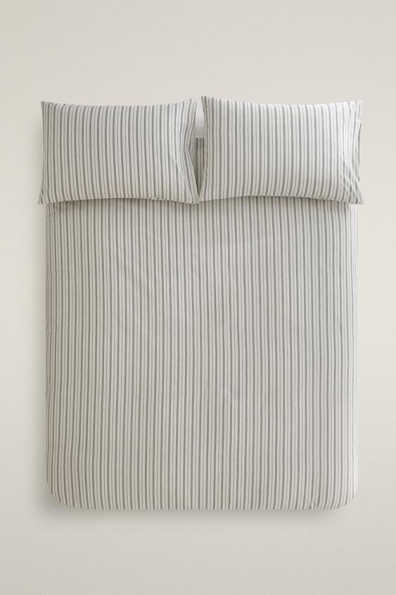 Zara STRIPED PERCALE DUVET COVER - MIDNIGHT BLUE - Image 0