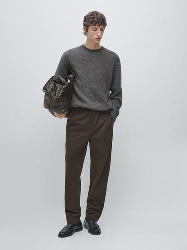 Zara Knit cotton and wool sweater with crew neck - Anthracite Gray - Image 0
