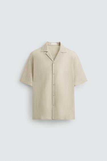 OPEN WEAVE HERRINGBONE SHIRT - Light beige by Zara - Image 0