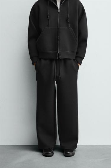 Zara 寬版潛水布效果長褲 - 黑色