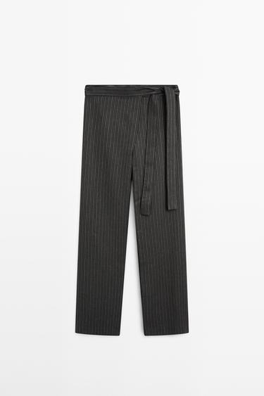 Pantalón detalle pareo lazada rayas - Negro de Zara - Imagen 0