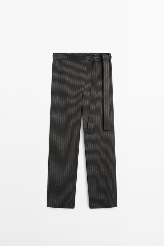 Striped trousers with wrap-style bow detail from Zara - $160