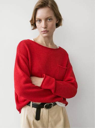 Jersey punto detalle bolsillo algodón lino - Rojo de Zara