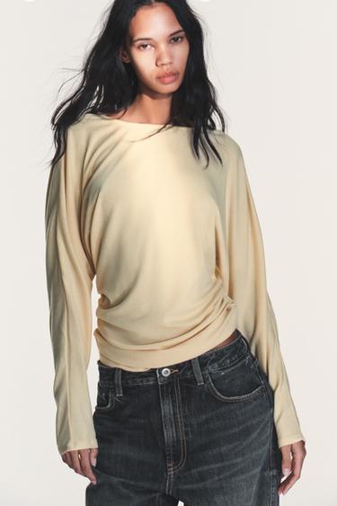 SIDE DRAPED T-SHIRT - Butter by Zara