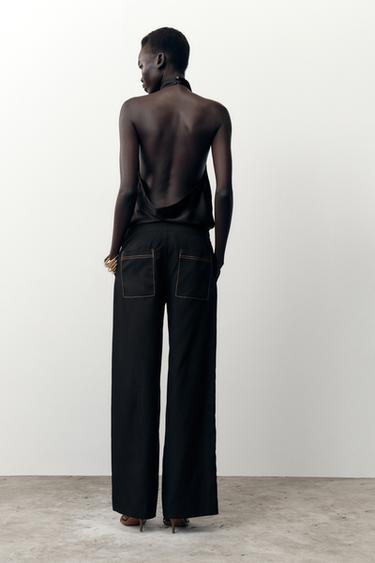 STRAIGHT-LEG TROUSERS WITH CONTRAST TOPSTITCHING - Black by Zara - Image 3