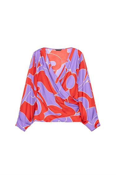 АТЛАСНАЯ РУБАШКА С ПРИНТОМ И ПОДПЛЕЧНИКАМИ — Разноцветный от Zara