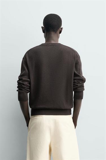 REGULAR FIT COTTON/LINEN JUMPER - Brown by Zara - Image 2