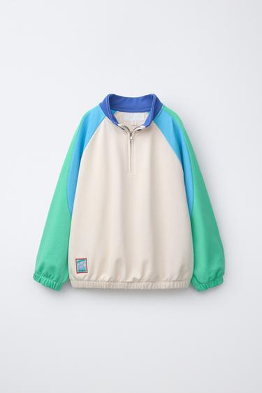 SUDADERA COLOR BLOCK - Verde / Crudo de Zara