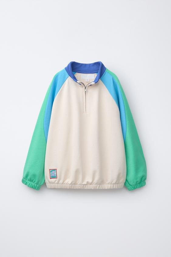 SUDADERA COLOR BLOCK - Verde / Crudo de Zara - Imagen 0