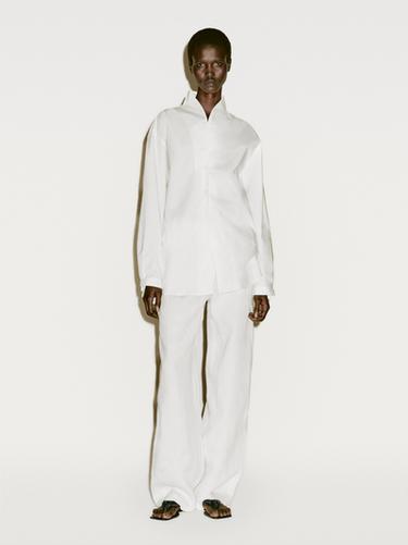 Zara High neck poplin shirt - Limited Edition - Oyster-white - Image 0
