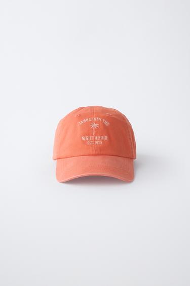 WASHED EFFECT EMBROIDERED CAP - Orange by Zara