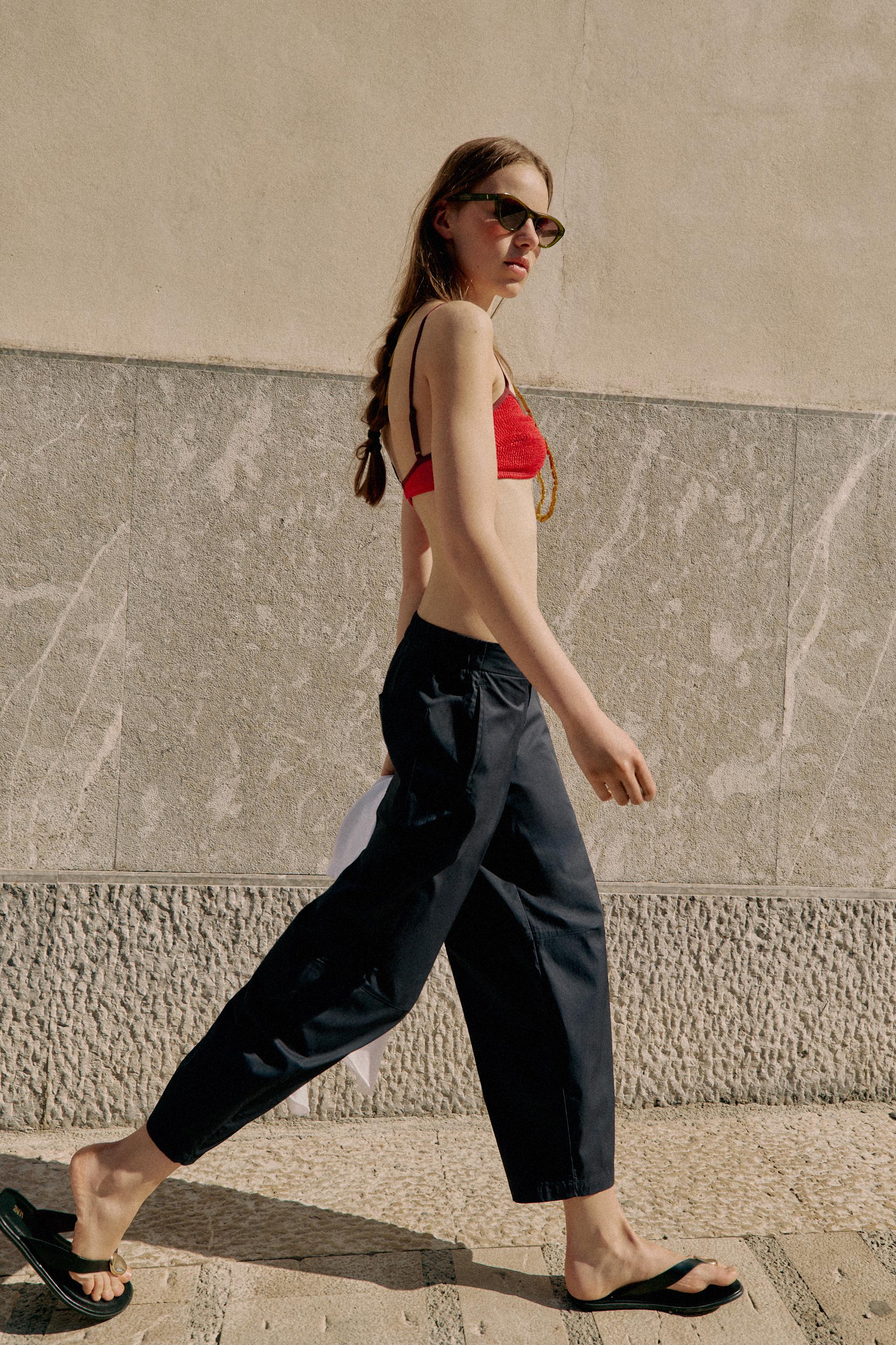 Zara Poplin Barrel Pantolon görsel 6