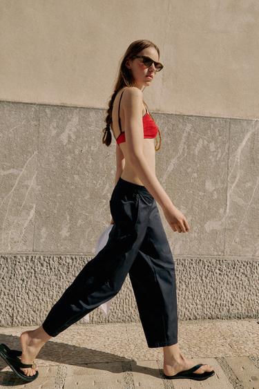 POPLIN BARREL TROUSERS - Navy blue by Zara - Image 5