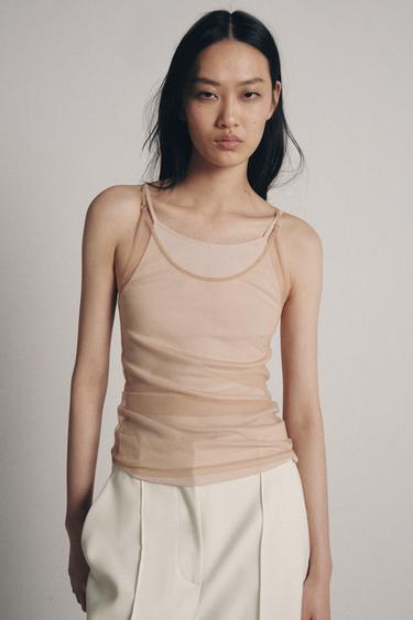 DOUBLE-EFFECT TULLE HALTER TOP - Beige-pink by Zara