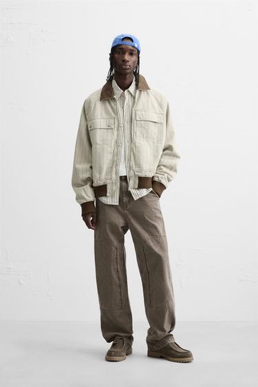 JACKE MIT STREIFEN IN KONTRASTFARBE - Cremefarben von Zara