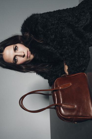 Zara LEATHER BOWLING BAG - Dark tan