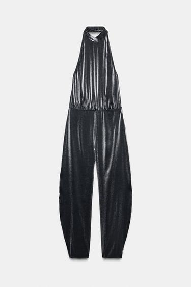 HALTER JUMPSUIT WITH PUFFED HEM - Black by Zara