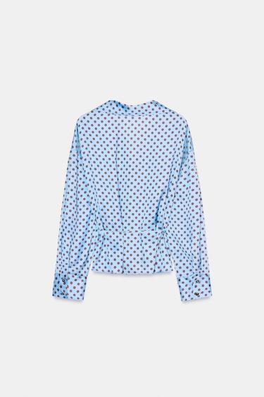CHEMISE SATINÉE À POIS AVEC CEINTURE - Marron-Bleu de Zara - Image 5