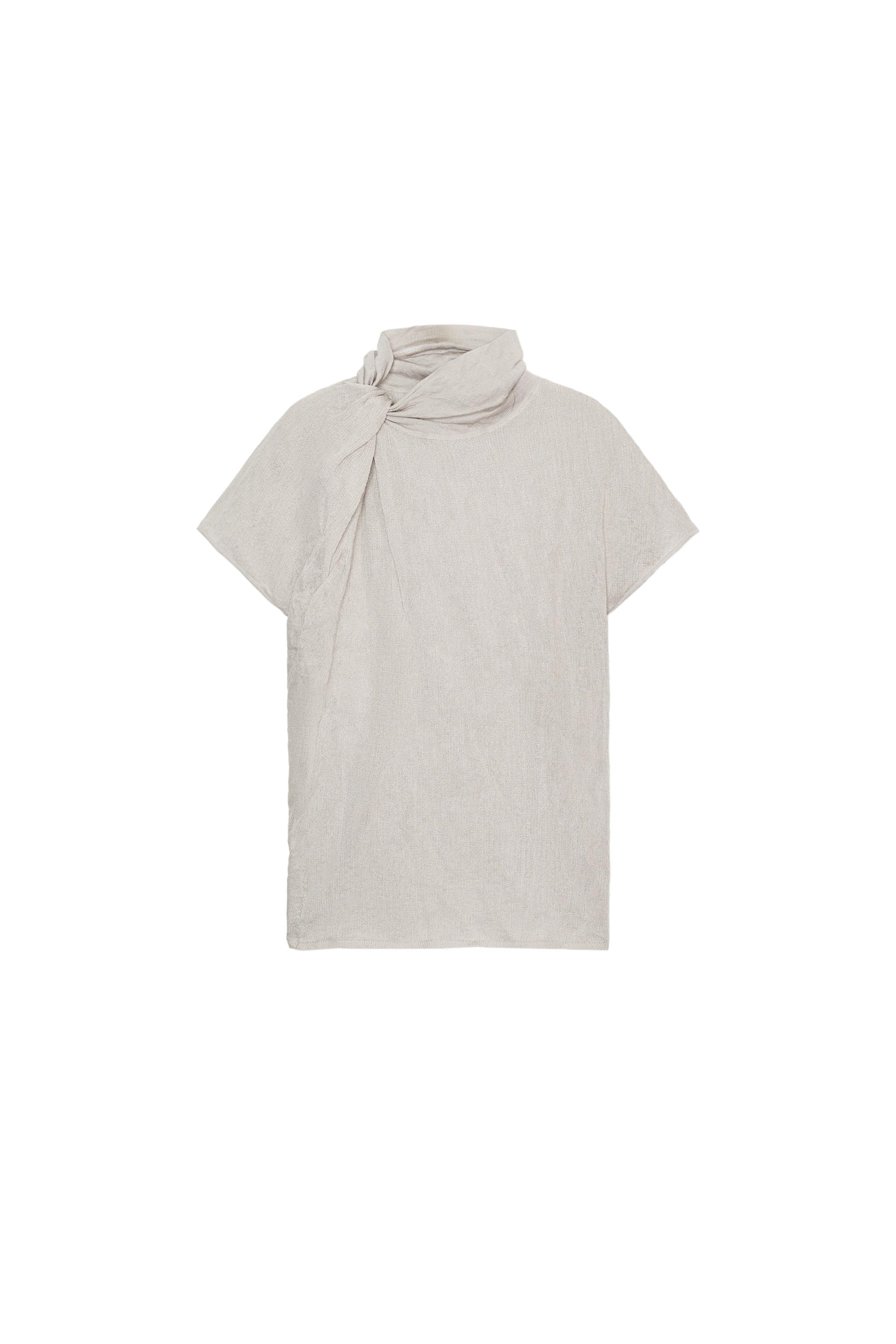 CRINKLE-EFFECT KNOTTED KNIT TOP - Sand / Marl | ZARA United Kingdom