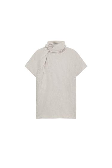 CRINKLE-EFFECT KNOTTED KNIT TOP - Sand / Marl by Zara
