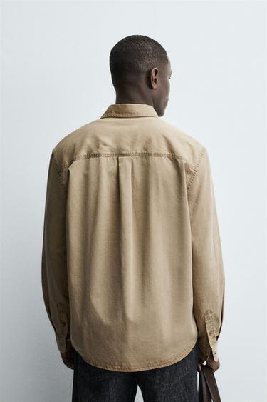 CHEMISE STRUCTURÉE TWILL DÉLAVÉE - Marron clair de Zara - Image 2