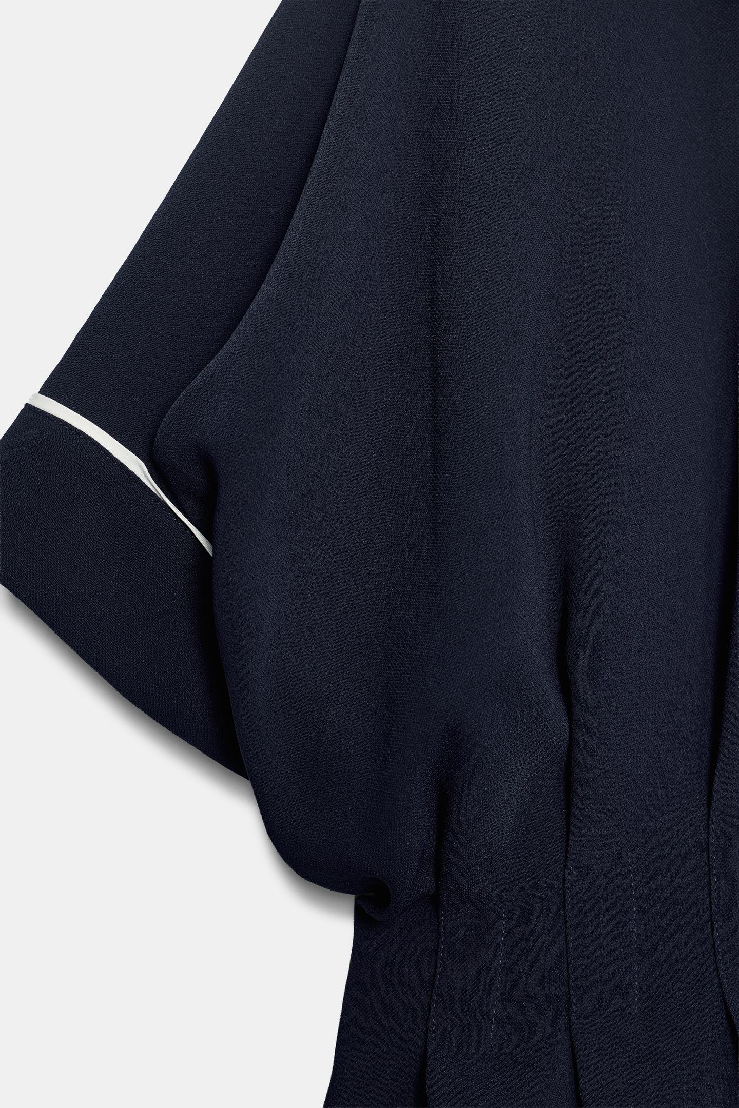 Женская рубашка Zara Contrast Trim Pleated, цвет: Тёмно-синий — фото 4