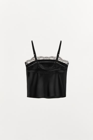 SATIN TOP WITH LACE INSERTS - Black by Zara - Image 4