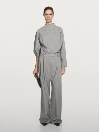 Pantalón ancho pinzas 100% lana - Studio - Gris claro de Zara