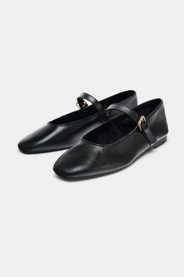 BALLERINES PLATES EN CUIR 50E ANNIVERSAIRE - Noir de Zara - Image 3