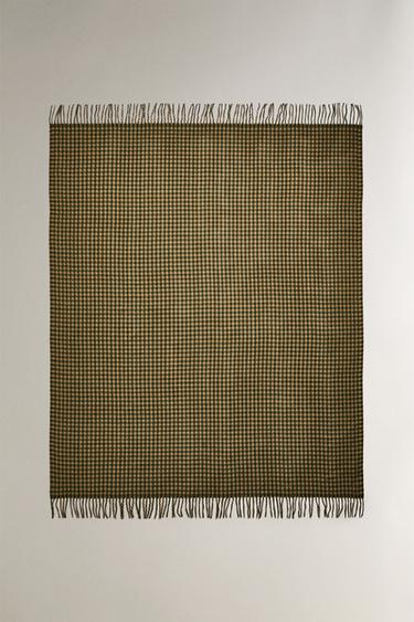 CHECK THROW WITH FRINGING - Dark green by Zara