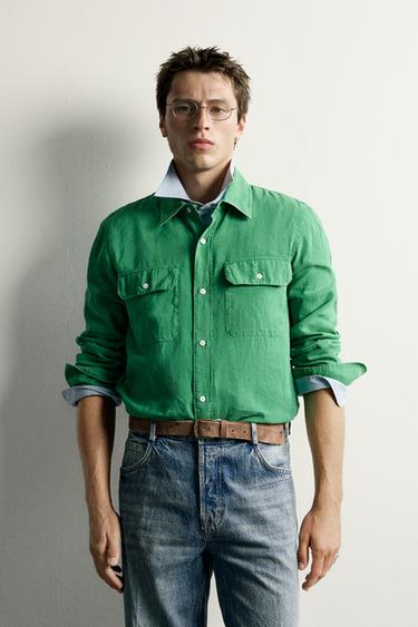 FLUID LINEN - LYOCELL SHIRT - Green by Zara