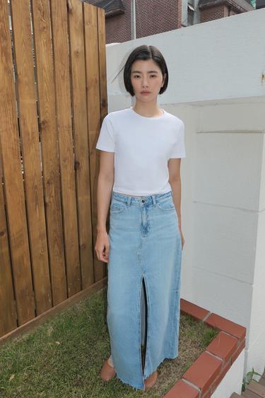 Z1975 DENIM MIDI SKIRT - Light blue by Zara