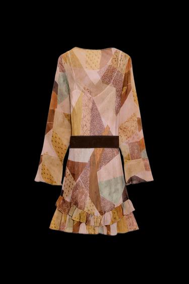 Zara PATCHWORK PRINT BELTED MINI DRESS - Multicolored
