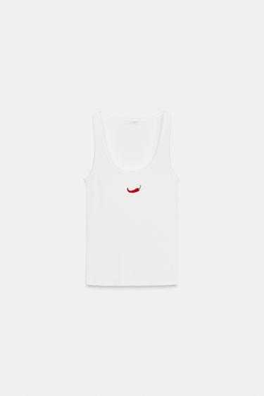 EMBROIDERED FRONT TOP - Oyster-white by Zara